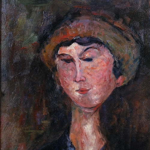 324 - Portrait of a woman, contemporary oil on board, unsigned, 50cm x 40cm, framed