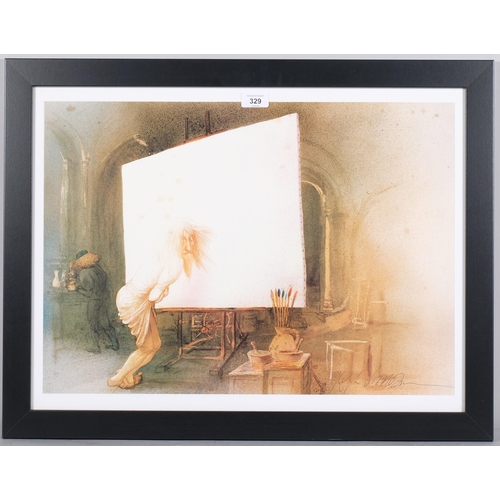 329 - Ralph Steadman (born 1936), Leonardo, lithograph, signed in pen, image 40cm x 57cm, framed