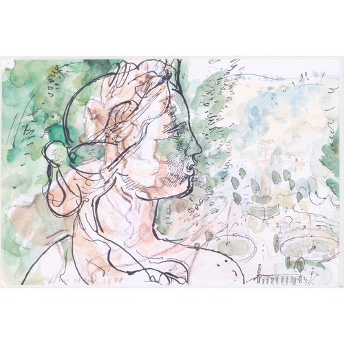 102 - John Ward RA, garden in Italy, watercolour, 1988, 15cm x 23cm, framed