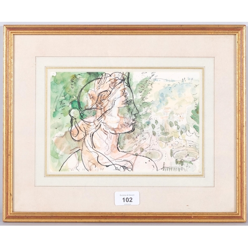 102 - John Ward RA, garden in Italy, watercolour, 1988, 15cm x 23cm, framed