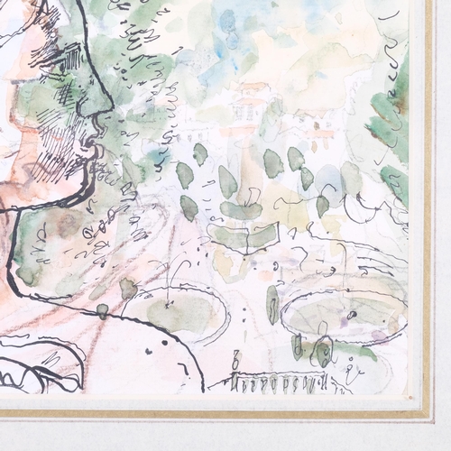 102 - John Ward RA, garden in Italy, watercolour, 1988, 15cm x 23cm, framed