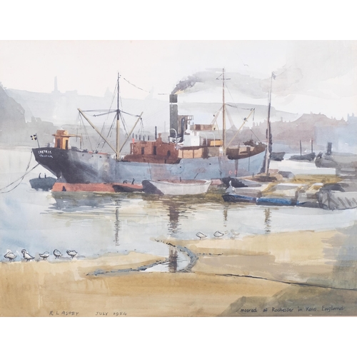 104 - R L Ashby, Rochester Harbour 1954, 27cm x 35cm, framed