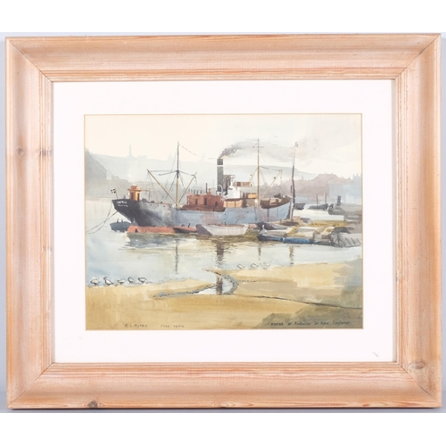 104 - R L Ashby, Rochester Harbour 1954, 27cm x 35cm, framed