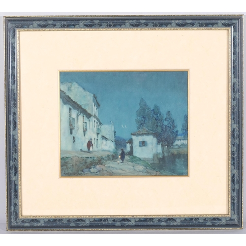 105 - Albert Moulton Foweraker (1873 - 1942), moonlit Continental village scene, watercolour, 23cm x 27cm,... 