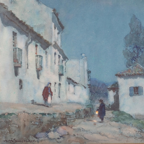 105 - Albert Moulton Foweraker (1873 - 1942), moonlit Continental village scene, watercolour, 23cm x 27cm,... 