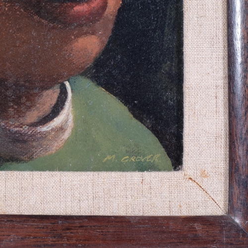 111 - Martin Grover (born 1962), portrait of a boy 1989, oil on panel, 26cm x 20cm, framed