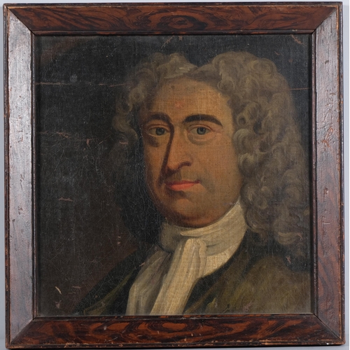 112 - 18th century portrait of a man, oil on canvas laid on panel, unsigned with indistinct inscription ve... 