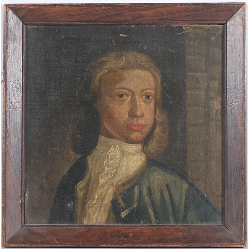 113 - 18th century portrait of a man, oil on canvas laid on panel, unsigned with indistinct inscription ve... 