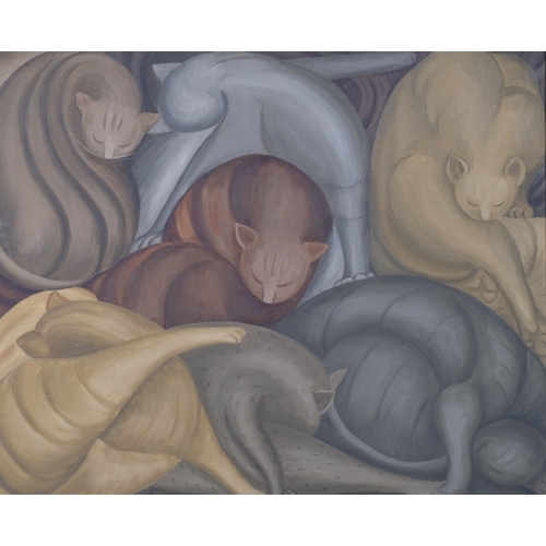 122 - Margaret Dora Mendlessohn Benecke (1876 - 1962), sleeping cats, oil on canvas, circa 1950s, 68cm x 8... 