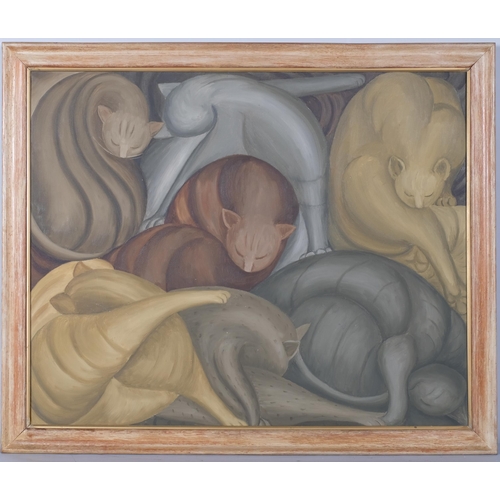 122 - Margaret Dora Mendlessohn Benecke (1876 - 1962), sleeping cats, oil on canvas, circa 1950s, 68cm x 8... 