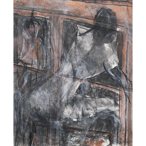 127 - John Tyler, 2 abstract sketches, charcoal/pastel/chalk, 21cm x 17cm, framed (2)