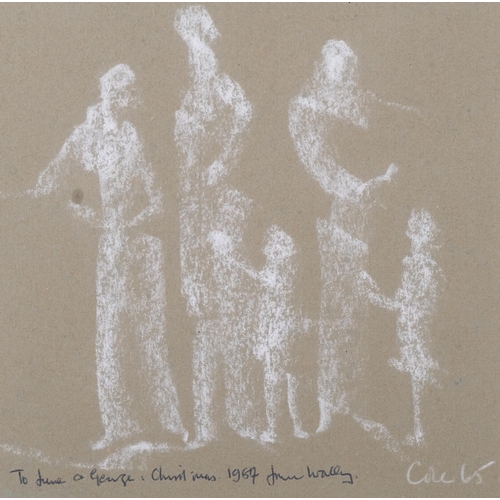 129 - Wally Cole (1913 - 1999), family group, white chalk on coloured paper, 1965 with dedication dated 19... 