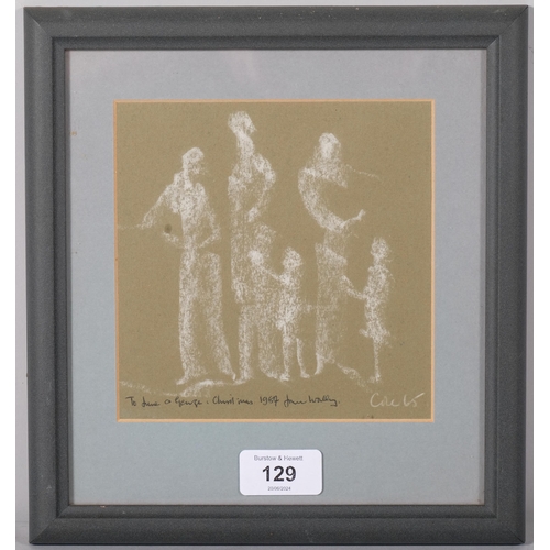 129 - Wally Cole (1913 - 1999), family group, white chalk on coloured paper, 1965 with dedication dated 19... 