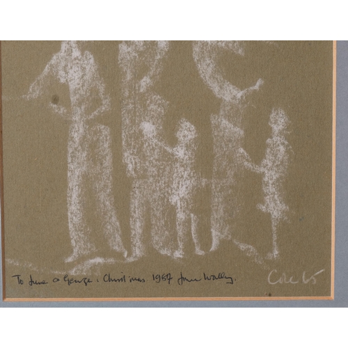 129 - Wally Cole (1913 - 1999), family group, white chalk on coloured paper, 1965 with dedication dated 19... 