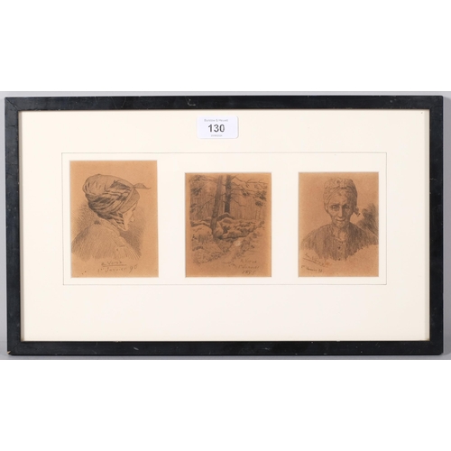 130 - E Voruz, 3 engravings mounted in common frame, overall frame dimensions 24cm x 41cm