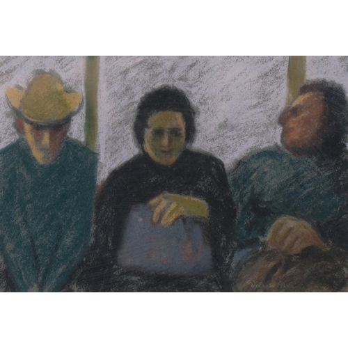 134 - Diana Low, 3 Italians in a bus, coloured pastels, 16cm x 23cm, framed