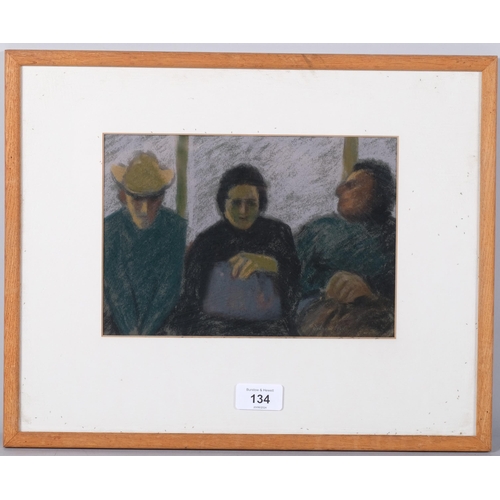 134 - Diana Low, 3 Italians in a bus, coloured pastels, 16cm x 23cm, framed