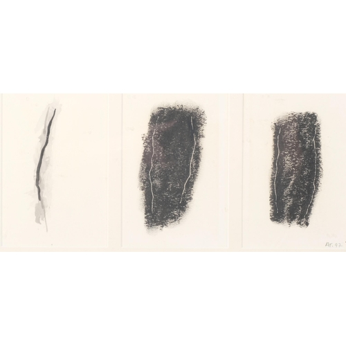 135 - Anne Tomadesso, 3 abstract sketches, charcoal/watercolour on paper, 1997, artist's inscription verso... 