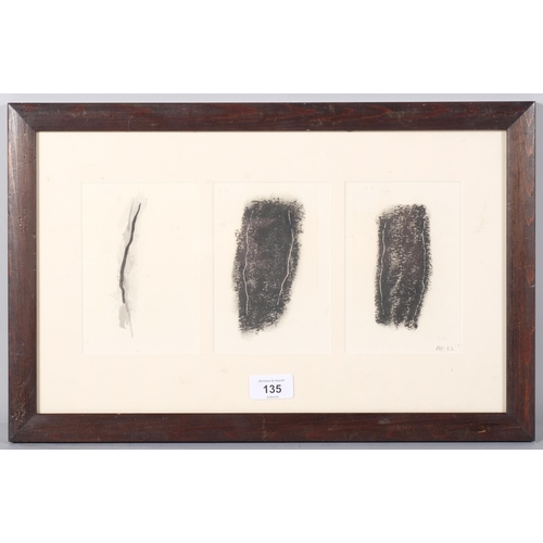 135 - Anne Tomadesso, 3 abstract sketches, charcoal/watercolour on paper, 1997, artist's inscription verso... 