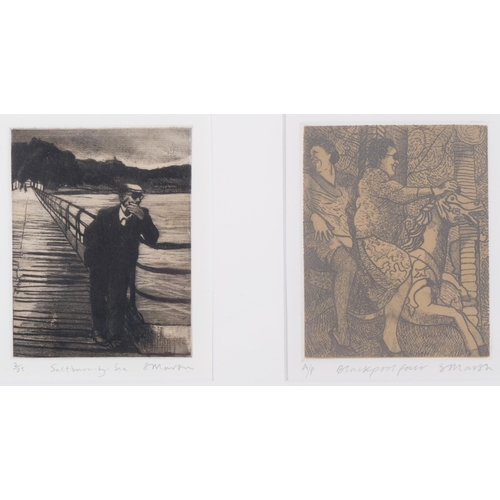 136 - Simon Marsh, 4 etchings, all signed in pencil, mounted in 2 frames, overall frame dimensions 38cm x ... 