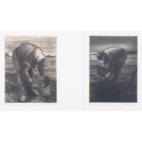 136 - Simon Marsh, 4 etchings, all signed in pencil, mounted in 2 frames, overall frame dimensions 38cm x ... 