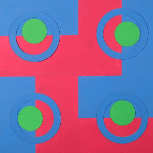 139 - D Ashby, abstract geometric composition, oil/collage on canvas, 1967, 78cm x 81cm, unframed