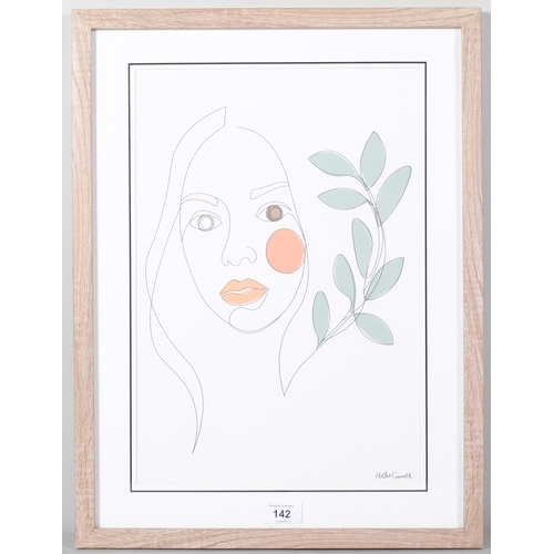 142 - H Garrett, abstract face, colour print, signed in pencil, 38cm x 25cm, framed