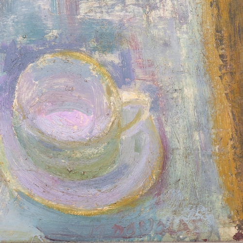 148 - Abstract still life, mid-20th century oil on board, unsigned, 61cm x 61cm, painted frame