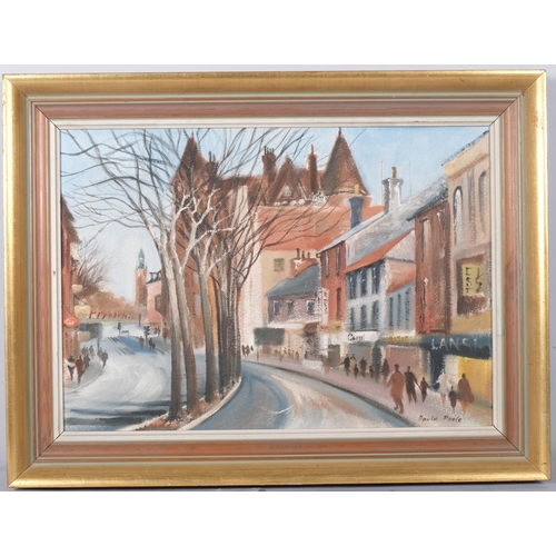 151 - David Poole (1936 - 1995), street scene, oil on board, 41cm x 59cm, framed