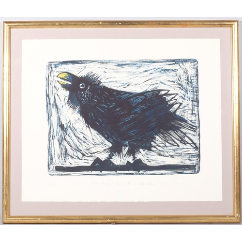 158 - Ken Townsend (1931 - 1999), Raven, coloured etching, signed in pencil, printer's proof, plate 40cm x... 