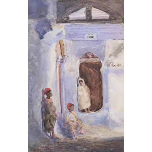 163 - Arab street scene, late 19th/early 20th century watercolour, indistinctly signed, 24cm x 15cm, frame... 