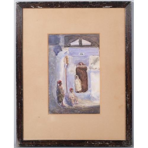 163 - Arab street scene, late 19th/early 20th century watercolour, indistinctly signed, 24cm x 15cm, frame... 