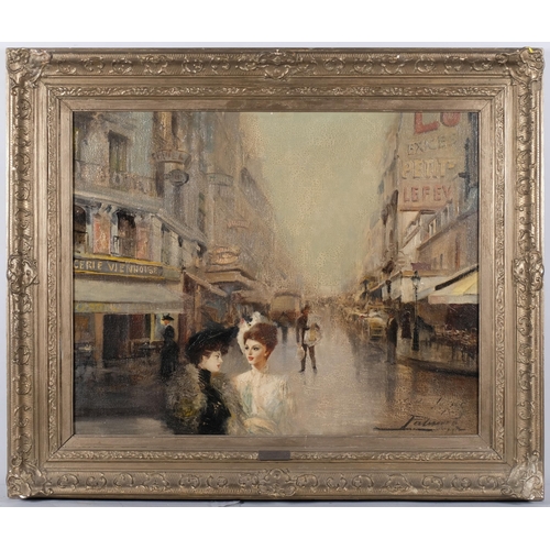 170 - Alfredo Palmero (1901 - 1991), Parisian street scene, oil on board, 64cm x 80cm, framed