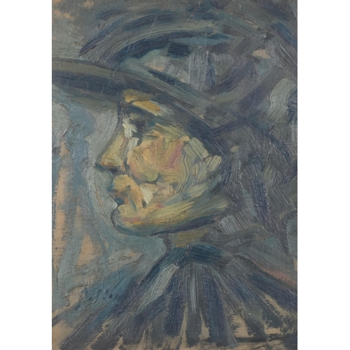 174 - Head portrait, early to mid-20th century oil on board, indistinctly signed, 39cm x 29cm, framed