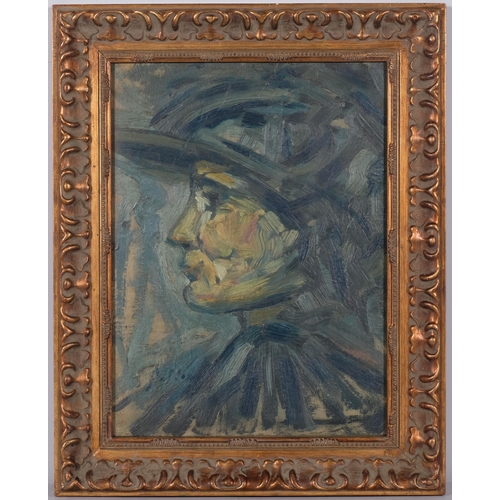 174 - Head portrait, early to mid-20th century oil on board, indistinctly signed, 39cm x 29cm, framed