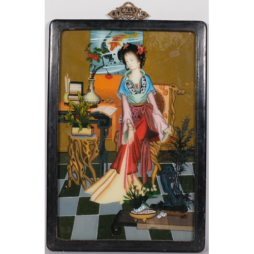 177 - Chinese School, portrait of a lady, reverse painting behind glass, framed, overall frame dimensions ... 