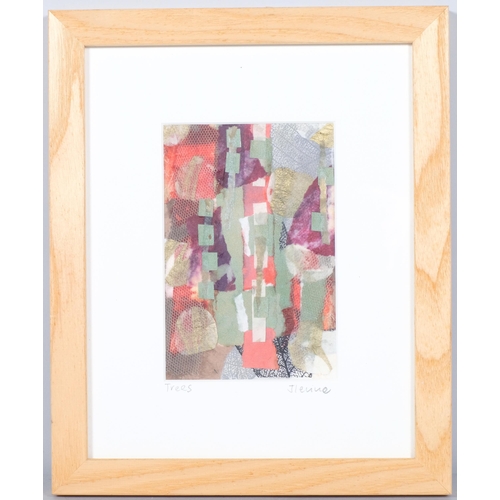 179 - Causse (French), pair of abstract compositions, mixed media paint/collage, image 10cm x 10cm, framed... 