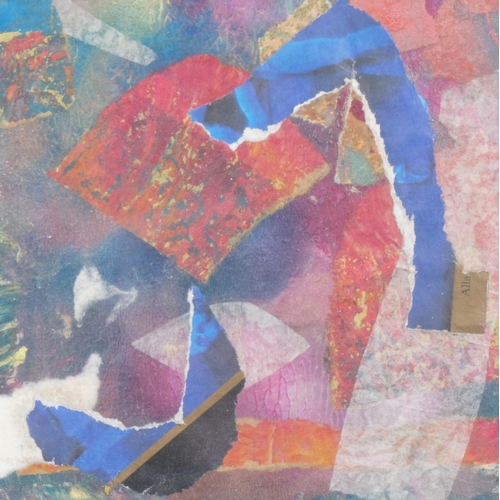 180 - Sue Petzaff, 2 abstract compositions, mixed media paint/collage, largest 24cm x 24cm, framed (2)