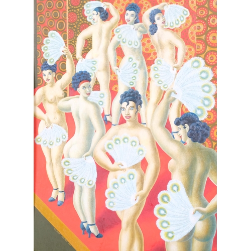 182 - Justin Todd, fan dance, 2003, oil on board, 71cm x 53cm, framed