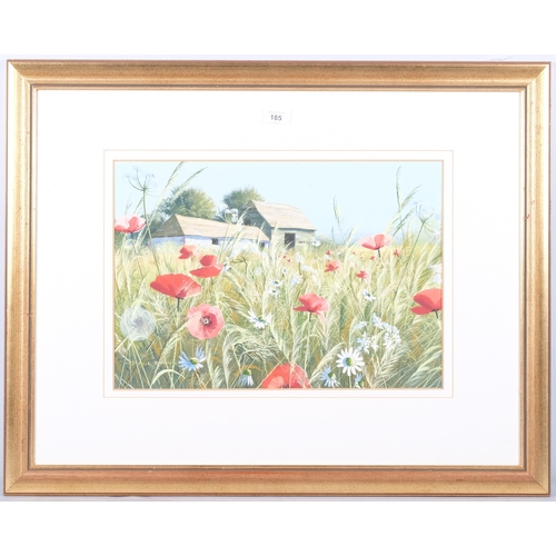 185 - Paul Evans, poppy fields, watercolour/gouache, 31cm x 45cm, framed