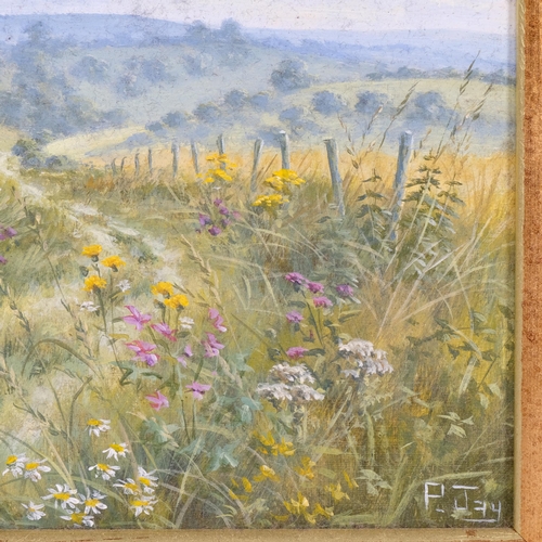 188 - Peter Jay, 4 meadow scenes, oils on board, framed, overall frame dimensions 23cm x 23cm (4)