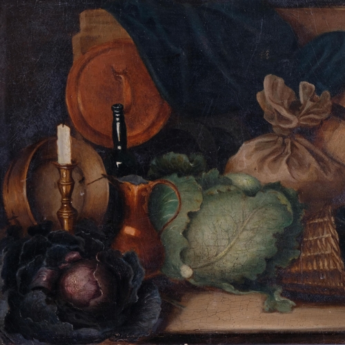 190 - 19th century English School, kitchen still life, oil on board, unsigned, 25.5cm x 33cm, unframed