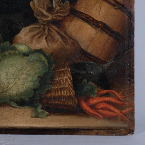 190 - 19th century English School, kitchen still life, oil on board, unsigned, 25.5cm x 33cm, unframed