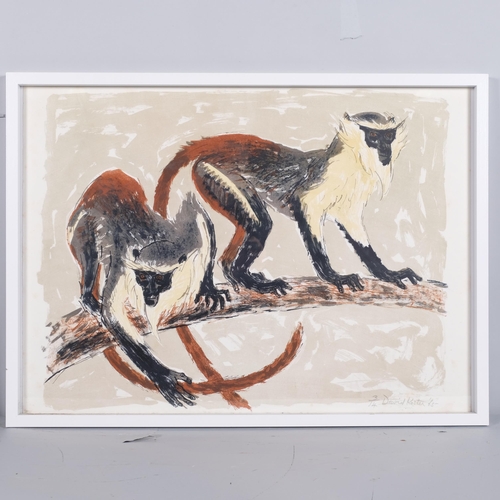 192 - David Koster (1926 - 2014), ring tailed lemurs, and monkeys on a branch, 2 colour screenprints, both... 