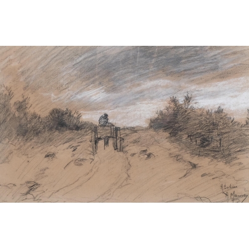 195 - Anton Mauve, cart in landscape, charcoal/chalk on paper, 23cm x 37cm, framed