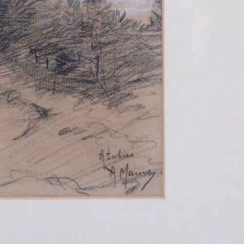 195 - Anton Mauve, cart in landscape, charcoal/chalk on paper, 23cm x 37cm, framed