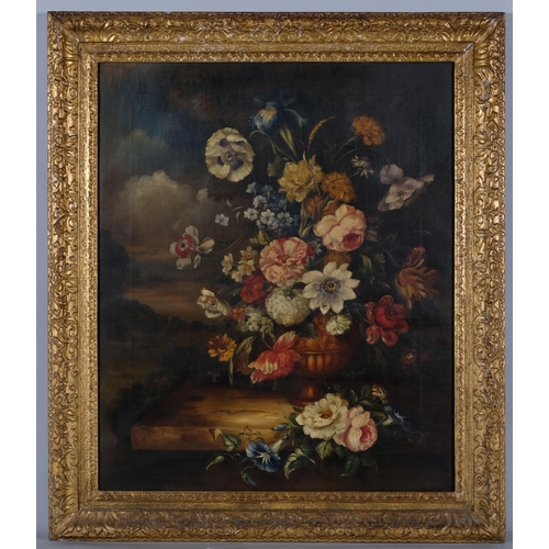 196 - Dutch style still life flower study, late 19th/early 20th century oil on canvas, unsigned, 76cm x 63... 