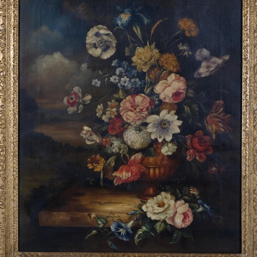 196 - Dutch style still life flower study, late 19th/early 20th century oil on canvas, unsigned, 76cm x 63... 