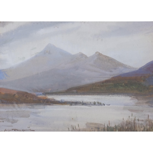 198 - Highland lake scene, watercolour, indistinctly signed, 13cm x 18cm, framed