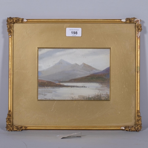 198 - Highland lake scene, watercolour, indistinctly signed, 13cm x 18cm, framed